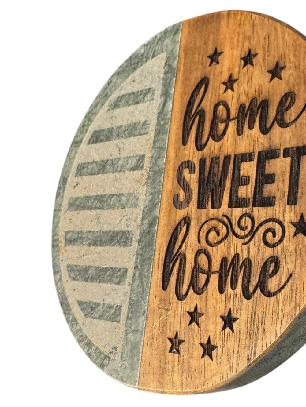 Home Sweet Home Round Coaster, Marble and Wood, Rustic Farmhouse Style, Decorati